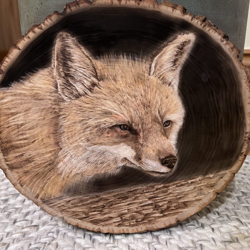 woodburned fox, pyrography fox, pyrography art
