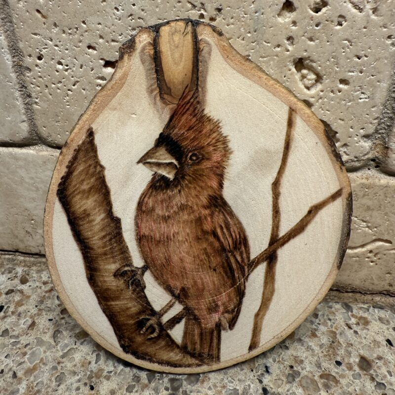 cardinal magnet, woodburned cardinal