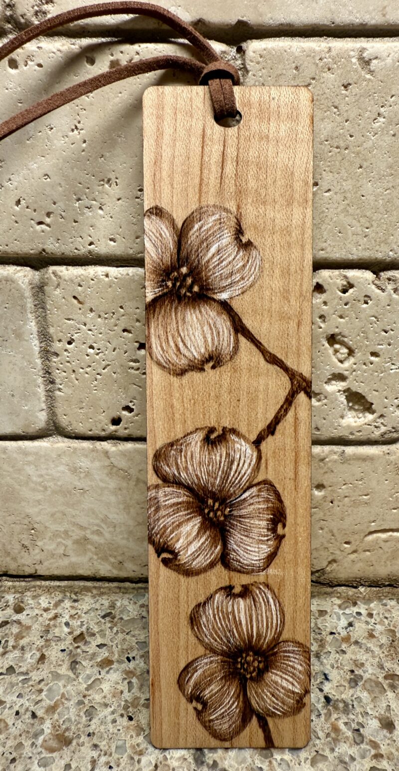 dogwood bloom bookmark, woodburned bookmark, flower bookmark