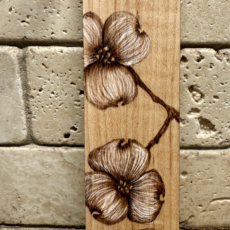 dogwood bloom bookmark, woodburned bookmark, flower bookmark
