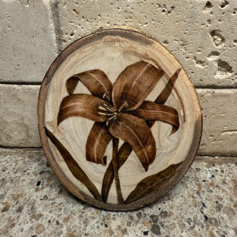 lily magnet, pyrography flower