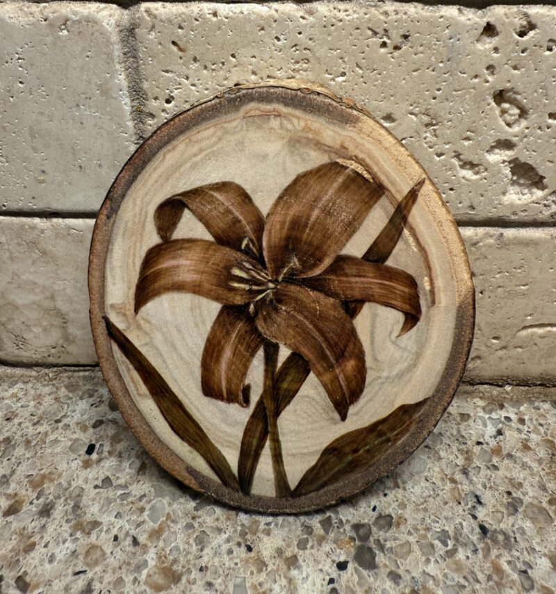lily magnet, pyrography flower