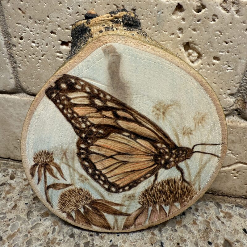 woodburned monarch butterfly