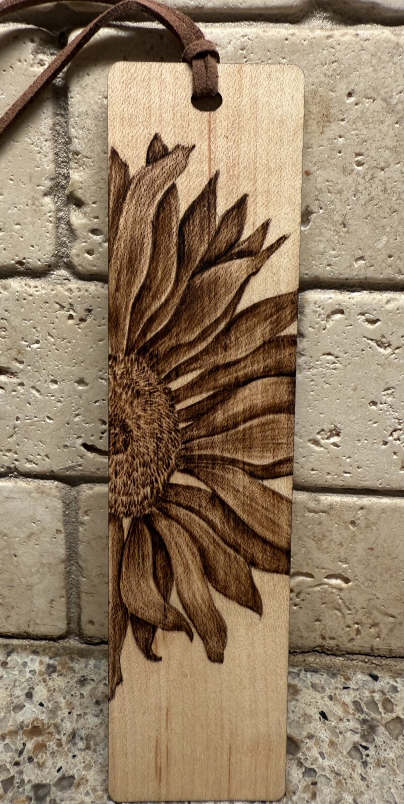 sunflower bookmark, woodburned sunflower, pyrography art