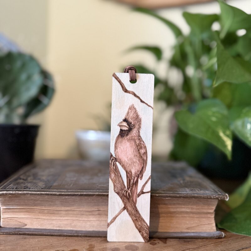 wood bookmark, cardinal bookmark