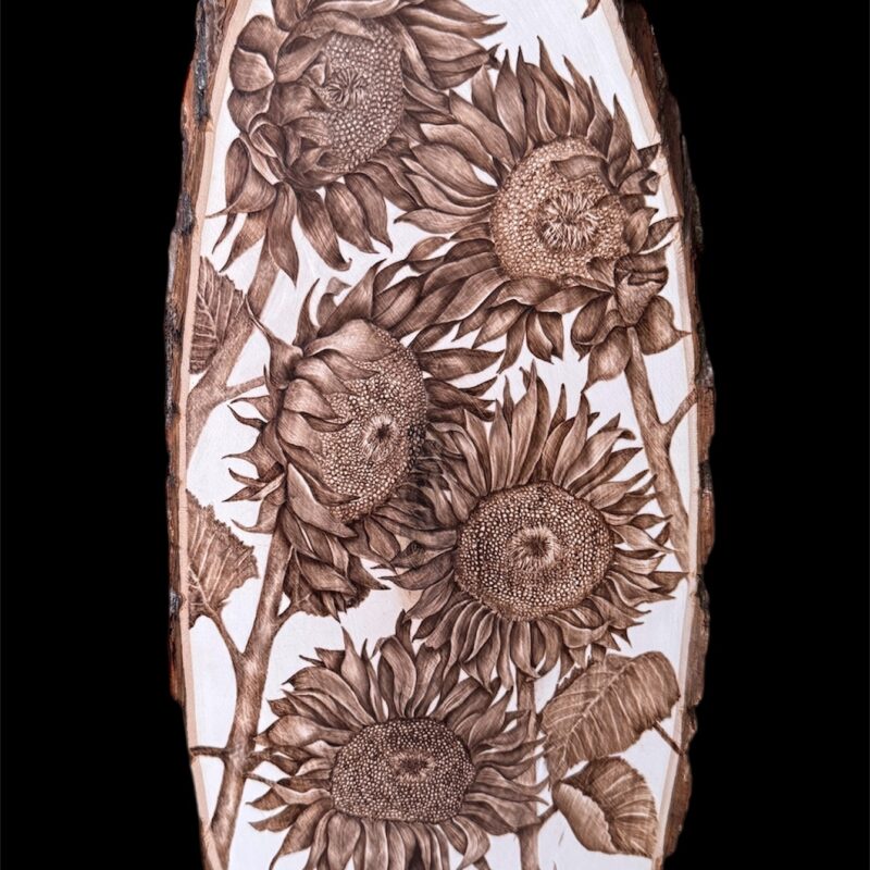 woodburned sunflowers